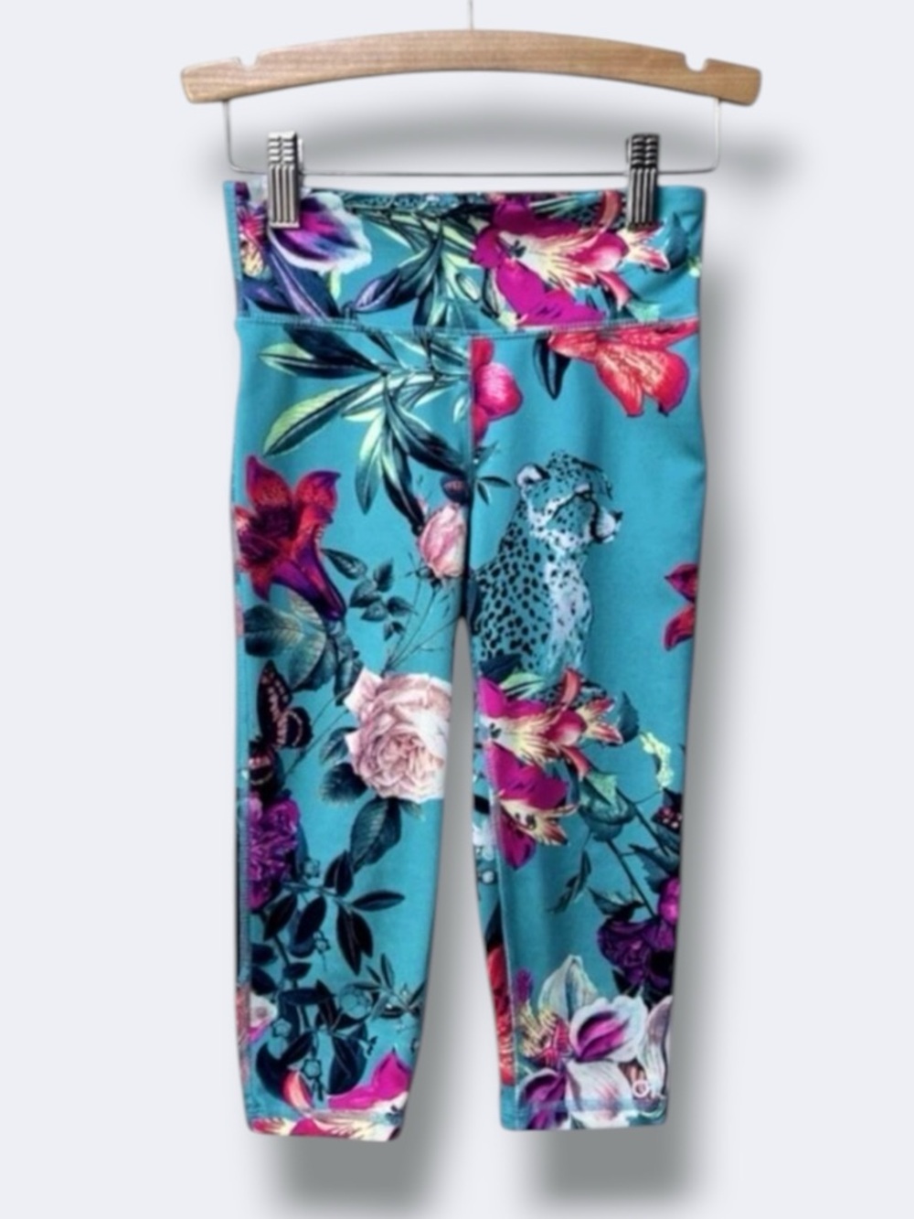 Gap Fit Girls Leggings 6-7 Teal Floral Butterfly Leopard Cropped Stretch